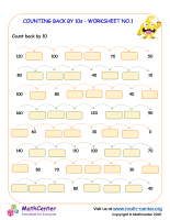 Backword counting by 10s  - worksheet no.1