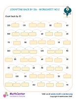 Backword counting by 10s  - worksheet no.2