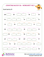 Backword counting by 10s  - worksheet no.3