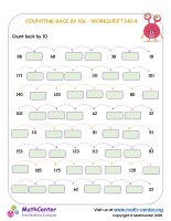Backword counting by 10s  - worksheet no.4