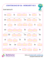 Backword counting by 10s  - worksheet no.5