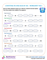 Counting on and back by 10s - worksheet no.1
