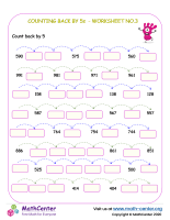 Skip counting back by 5s  - worksheet no.3