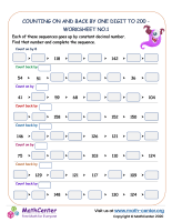 Skip counting on and back by one digit to 200 - worksheet no.1
