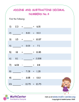 Adding And subtracting Decimals – Worksheet No.4