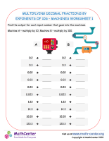 Multiplying decimal fractions by 10 and 100 - Machines Worksheet No.1