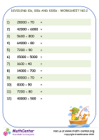 Dividing 10s, 100s and 1000s - worksheet no.2