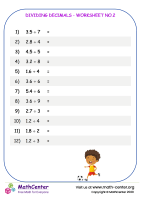 Dividing decimals - worksheet no.2