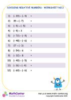 Dividing negative numbers - worksheet no.3