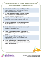Division problems - division tables up to 10 × 10  (with remainder) - worksheet no.1A