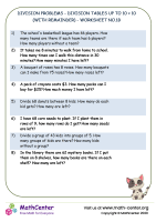 Division problems - division tables up to 10 × 10  (with remainder) - worksheet no.1B