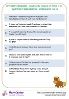 Division problems - division tables up to 10 × 10  (without remainder) - worksheet no.1B