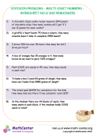 Division problems - multi-digit numbers - worksheet no.1C (no remainder)