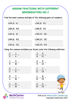 Adding fractions with different denominators - Worksheet No.2