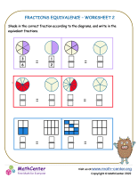 Fraction equivalence (with diagrams) - Worksheet 2