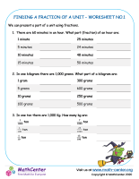Finding a fraction of a unit - worksheet 1