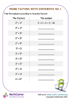 Prime Factors with Exponents - Worksheet No.1