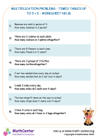 Multiplication problems - times tables up to 5 × 5 - worksheet no.1B