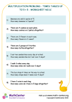 Multiplication problems - times tables up to 5 × 5 - worksheet no.1C