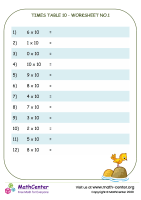 Times table 10 - worksheet no.1