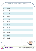 Times table 10 - worksheet no.2