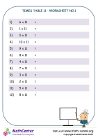 Times table 11 - worksheet no.1