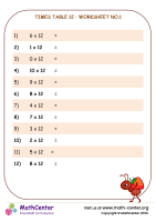 Times table 12 - worksheet no.1