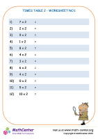 Times table 2 - worksheet no.1