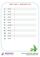 Times table 4 - worksheet no.2