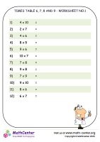 Times table 6, 7, 8 and 9 - worksheet no.1
