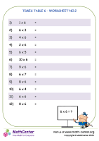 Times table 6 - worksheet no.2
