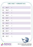 Times table 7 - worksheet no.1