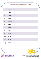 Times table 7 - worksheet no.2