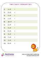 Times table 9 - worksheet no.1