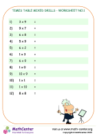 Times table to 10 mixed drills - worksheet no.1