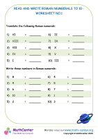 Read and write Roman Numerals to 10 - worksheet no.1