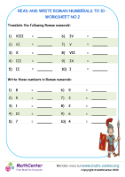 Read and write Roman Numerals to 10 - worksheet no.2