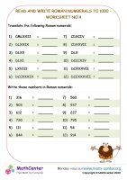 Read and write Roman Numerals to 1000 - worksheet no.4