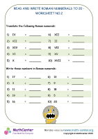 Read and write Roman Numerals to 20 - worksheet no.2