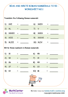 Read and write Roman Numerals to 50 - worksheet no.1