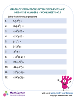 Order of Operations with exponents and Negative numbers - worksheet no.2