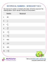 Reciprocal numbers - worksheet no.2