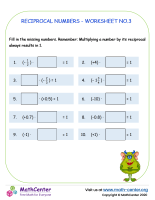 Reciprocal numbers - worksheet no.3