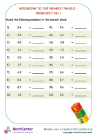 Rounding to the nearest whole - worksheet no.1