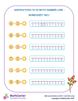 Subtraction To 10 With Number Line – Worksheet No.1