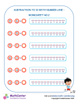 Subtraction To 10 With Number Line – Worksheet No.2