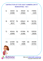 Subtraction of five-digit numbers (with regrouping) - no.1