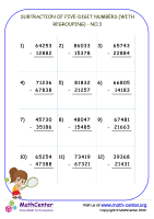 Subtraction of five-digit numbers (with regrouping) - no.3