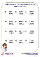 Subtraction of five-digit numbers (with regrouping) - no.5