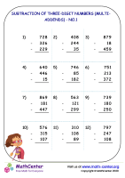 Subtraction of three-digit numbers (multi-addends ) - no.1